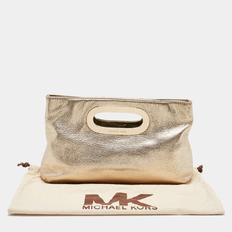Pre Owned MICHAEL Michael Kors Gold Leather Berkley Clutch
