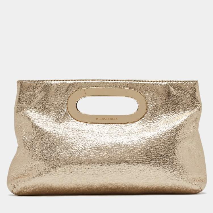 Pre Owned MICHAEL Michael Kors Gold Leather Berkley Clutch