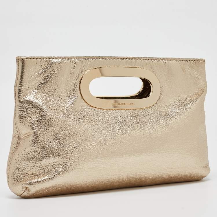 Pre Owned MICHAEL Michael Kors Gold Leather Berkley Clutch