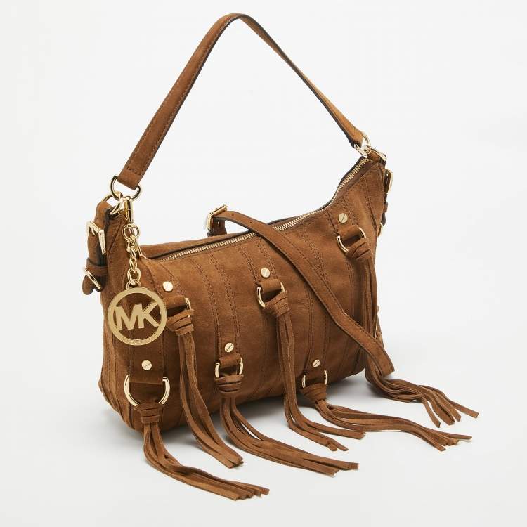Pre Owned MICHAEL Michael Kors Brown Suede Fringe Presley Shoulder Bag