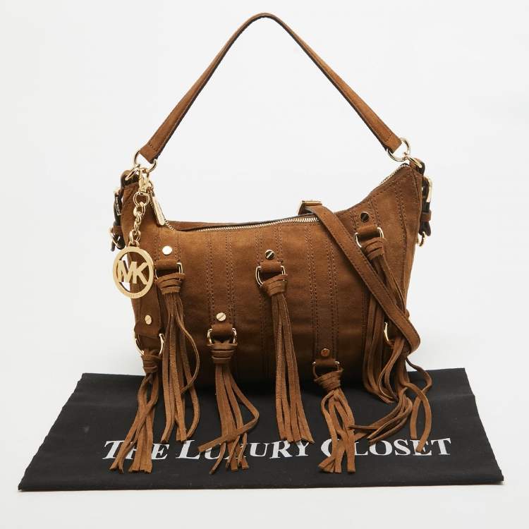 Pre Owned MICHAEL Michael Kors Brown Suede Fringe Presley Shoulder Bag