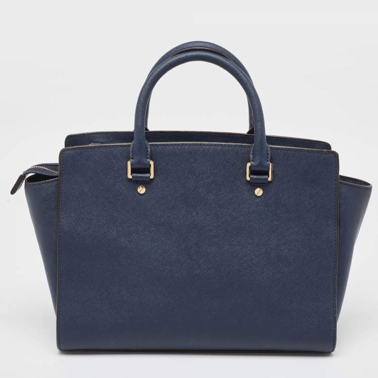 Pre Owned MICHAEL Michael Kors Navy Blue Saffiano Leather Large Selma Tote
