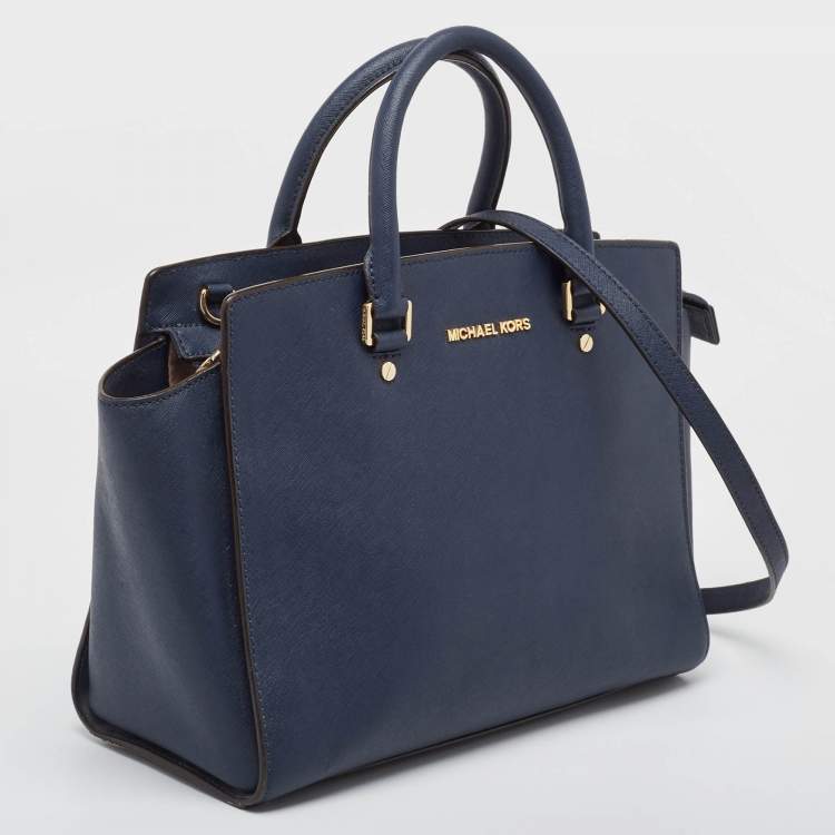 Pre Owned MICHAEL Michael Kors Navy Blue Saffiano Leather Large Selma Tote