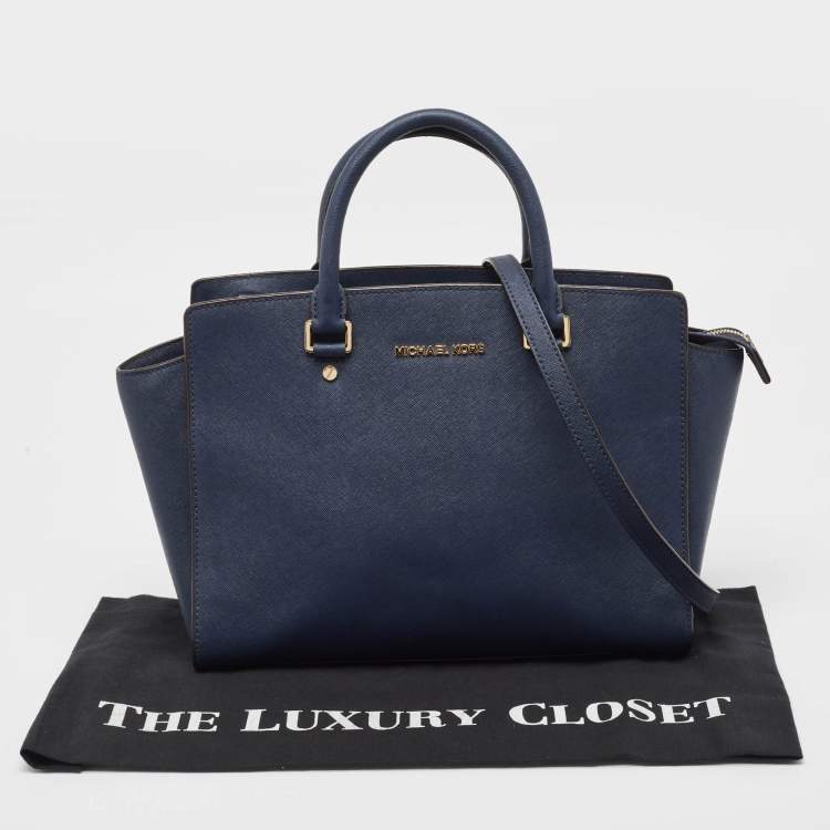 Pre Owned MICHAEL Michael Kors Navy Blue Saffiano Leather Large Selma Tote
