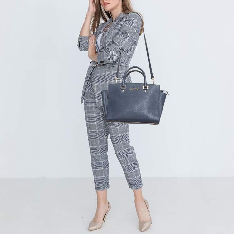 Pre Owned MICHAEL Michael Kors Navy Blue Saffiano Leather Large Selma Tote