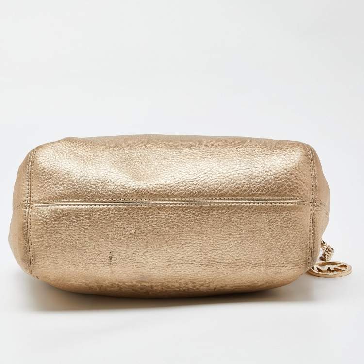 Pre Owned MICHAEL Michael Kors Gold Leather Frankie Drawstring Bag