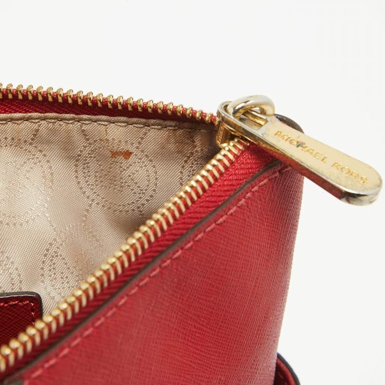 Pre Owned MICHAEL Michael Kors Red Saffiano Leather Jet Set Top Zip Tote