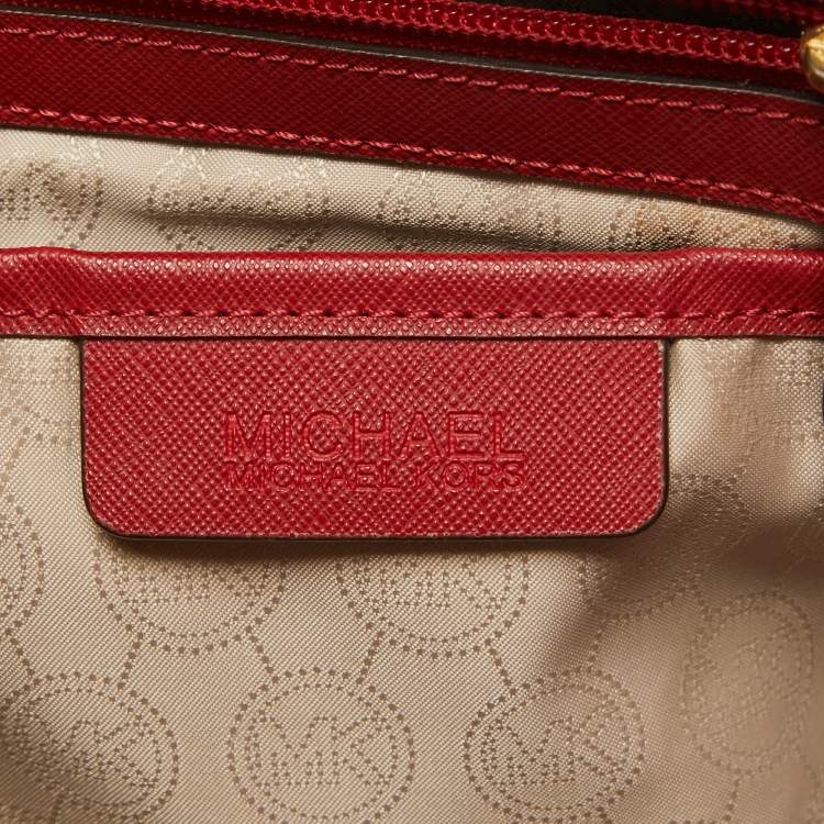Pre Owned MICHAEL Michael Kors Red Saffiano Leather Jet Set Top Zip Tote