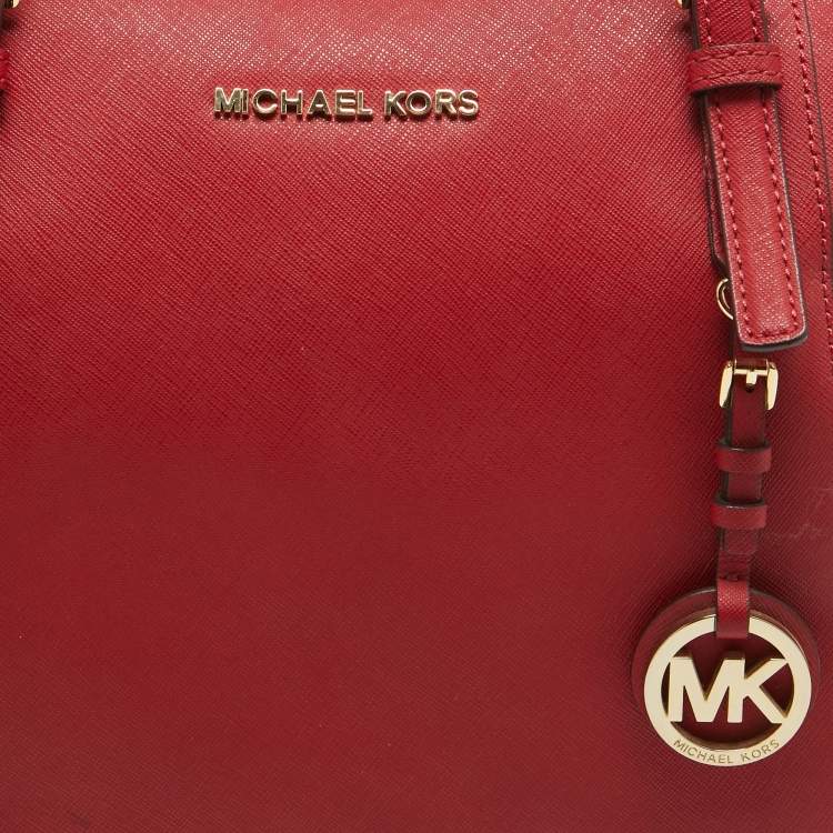 Pre Owned MICHAEL Michael Kors Red Saffiano Leather Jet Set Top Zip Tote