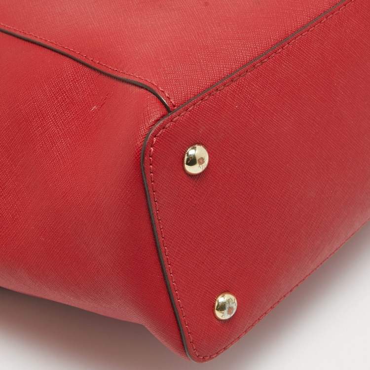 Pre Owned MICHAEL Michael Kors Red Saffiano Leather Jet Set Top Zip Tote