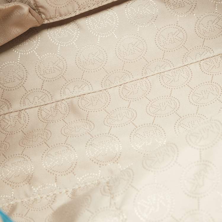 Pre Owned MICHAEL Michael Kors Teal Blue/Beige Leather Jet Set Tote