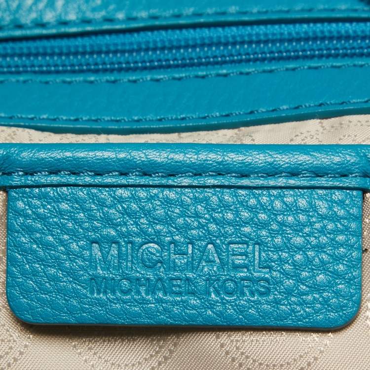Pre Owned MICHAEL Michael Kors Teal Blue/Beige Leather Jet Set Tote