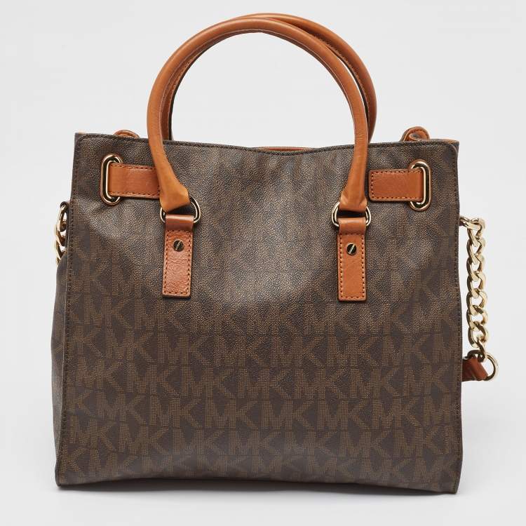 Pre Owned MICHAEL Michael Kors Brown Leather Large North South Hamilton Tote