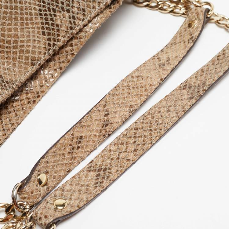Pre Owned MICHAEL Michael Kors Grey Snakeskin Embossed Leather Cynthia Shoulder Bag