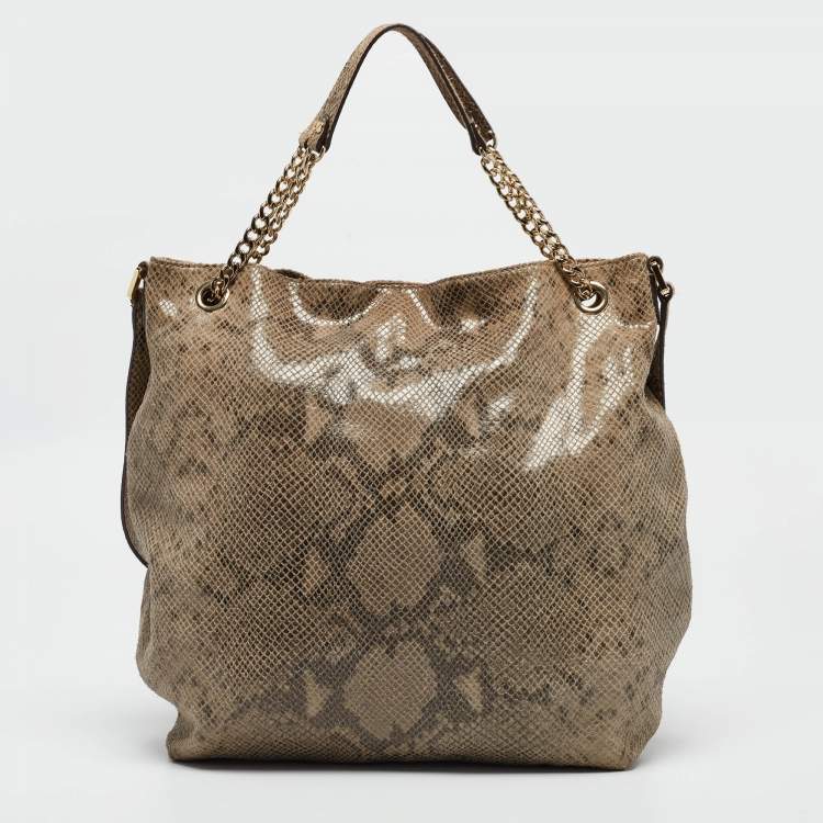 Pre Owned MICHAEL Michael Kors Grey Snakeskin Embossed Leather Cynthia Shoulder Bag