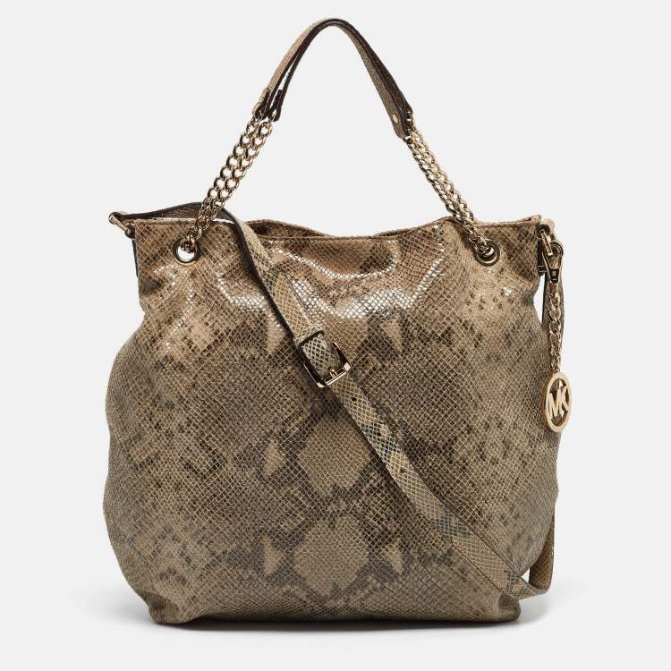 Pre Owned MICHAEL Michael Kors Grey Snakeskin Embossed Leather Cynthia Shoulder Bag