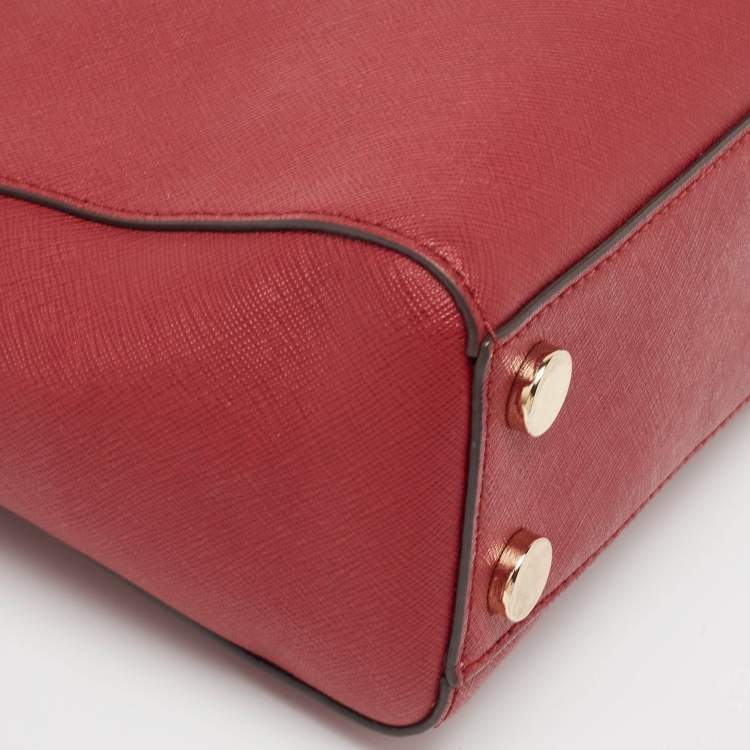 Pre Owned MICHAEL Michael Kors Red Leather Mini Cynthia Tote