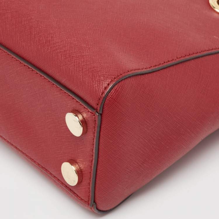 Pre Owned MICHAEL Michael Kors Red Leather Mini Cynthia Tote