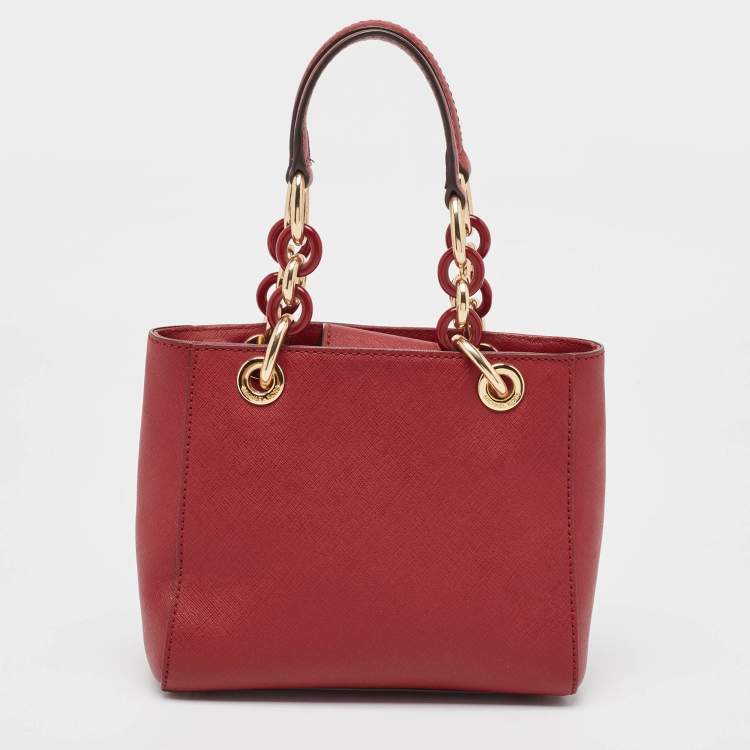 Pre Owned MICHAEL Michael Kors Red Leather Mini Cynthia Tote