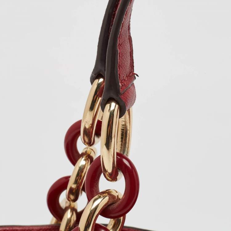 Pre Owned MICHAEL Michael Kors Red Leather Mini Cynthia Tote