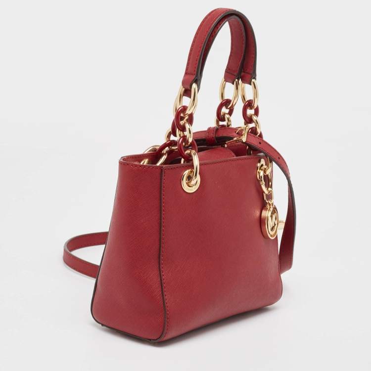 Pre Owned MICHAEL Michael Kors Red Leather Mini Cynthia Tote