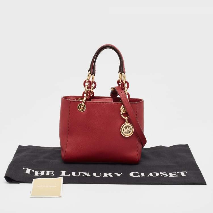 Pre Owned MICHAEL Michael Kors Red Leather Mini Cynthia Tote
