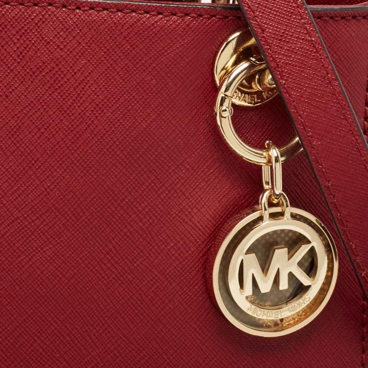 Pre Owned MICHAEL Michael Kors Red Leather Mini Cynthia Tote