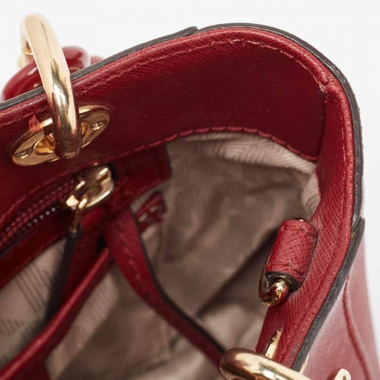 Pre Owned MICHAEL Michael Kors Red Leather Mini Cynthia Tote