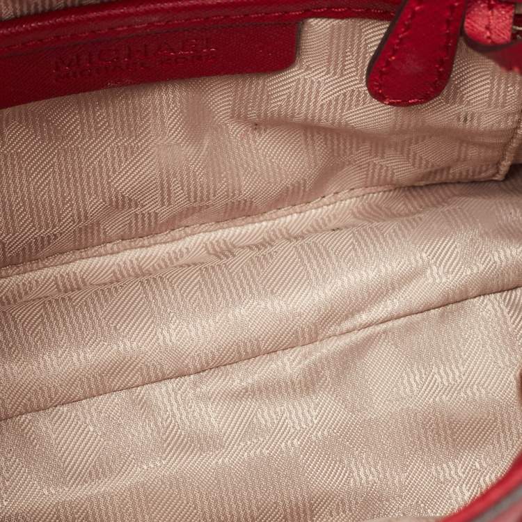 Pre Owned MICHAEL Michael Kors Red Leather Mini Cynthia Tote