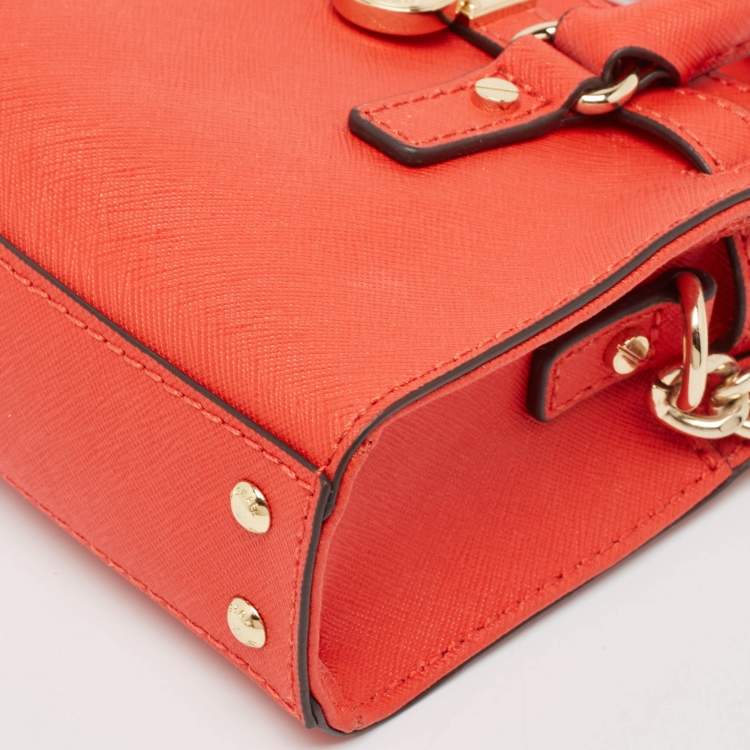 Pre Owned MICHAEL Michael Kors Orange Saffiano Leather Mini Hamilton Crossbody Bag