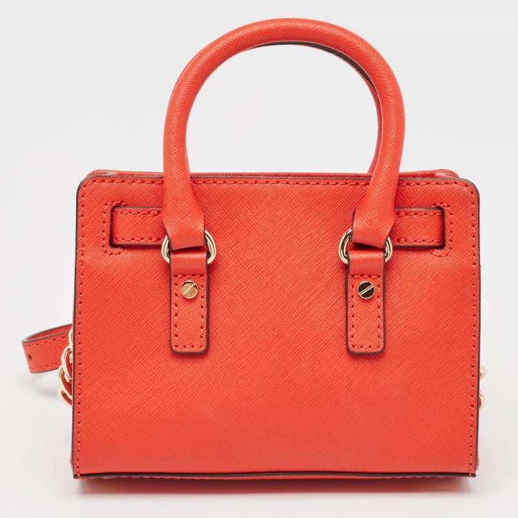 Pre Owned MICHAEL Michael Kors Orange Saffiano Leather Mini Hamilton Crossbody Bag