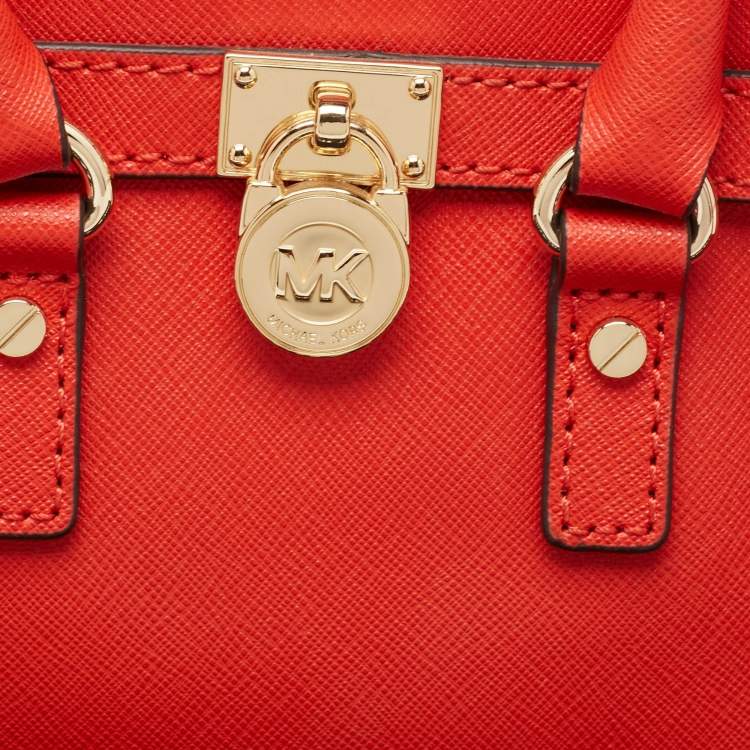 Pre Owned MICHAEL Michael Kors Orange Saffiano Leather Mini Hamilton Crossbody Bag