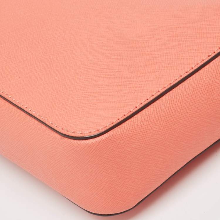Pre Owned MICHAEL Michael Kors Peach Saffiano Leather Jet Set Camera Crossbody Bag