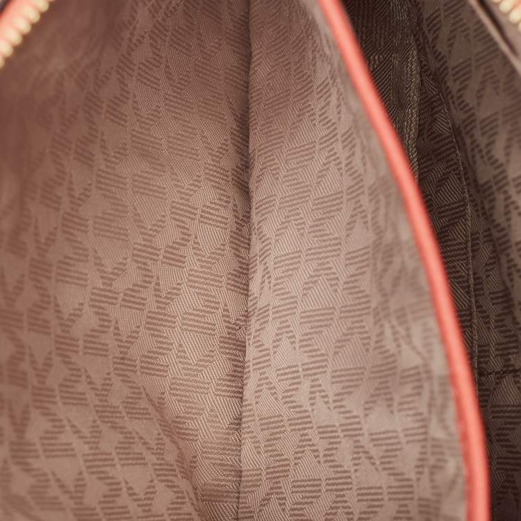 Pre Owned MICHAEL Michael Kors Peach Saffiano Leather Jet Set Camera Crossbody Bag