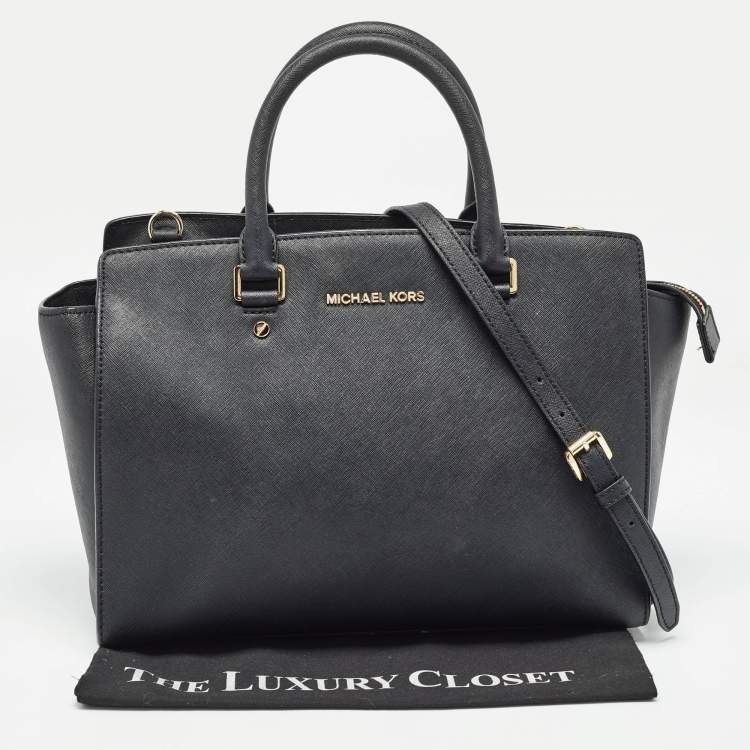 Pre Owned MICHAEL Michael Kors Black Saffiano Leather Large Selma Satchel