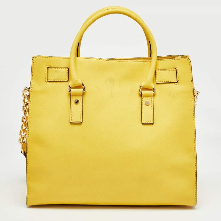 Pre Owned MICHAEL Michael Kors Yellow Leather Large Hamilton North South Tote