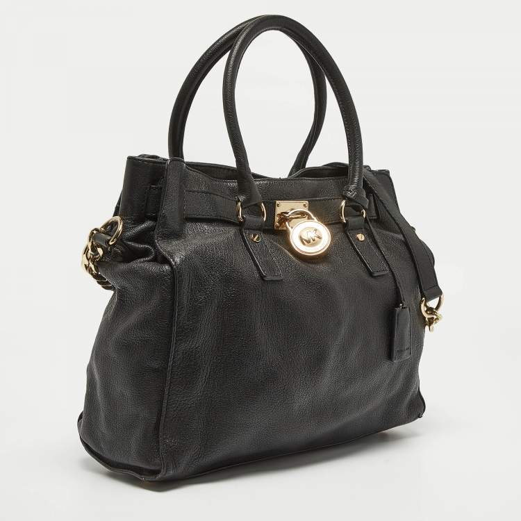 Pre Owned MICHAEL Michael Kors Black Leather Large Hamilton North South Tote
