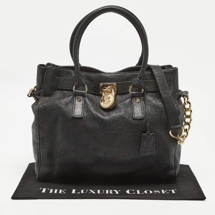 Pre Owned MICHAEL Michael Kors Black Leather Large Hamilton North South Tote