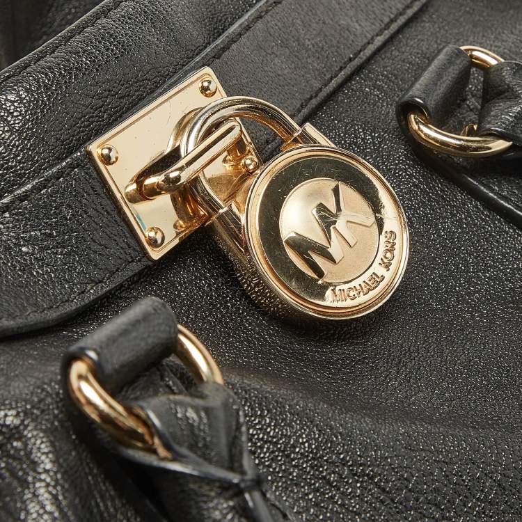 Pre Owned MICHAEL Michael Kors Black Leather Large Hamilton North South Tote
