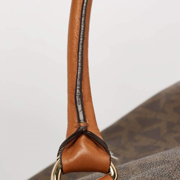 Pre Owned MICHAEL Michael Kors Dark Brown Signature Coated Canvas Large East West Hamilton Tote