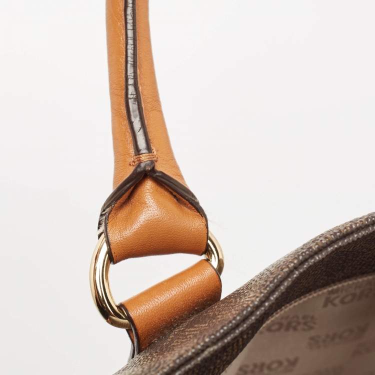 Pre Owned MICHAEL Michael Kors Dark Brown Signature Coated Canvas Large East West Hamilton Tote