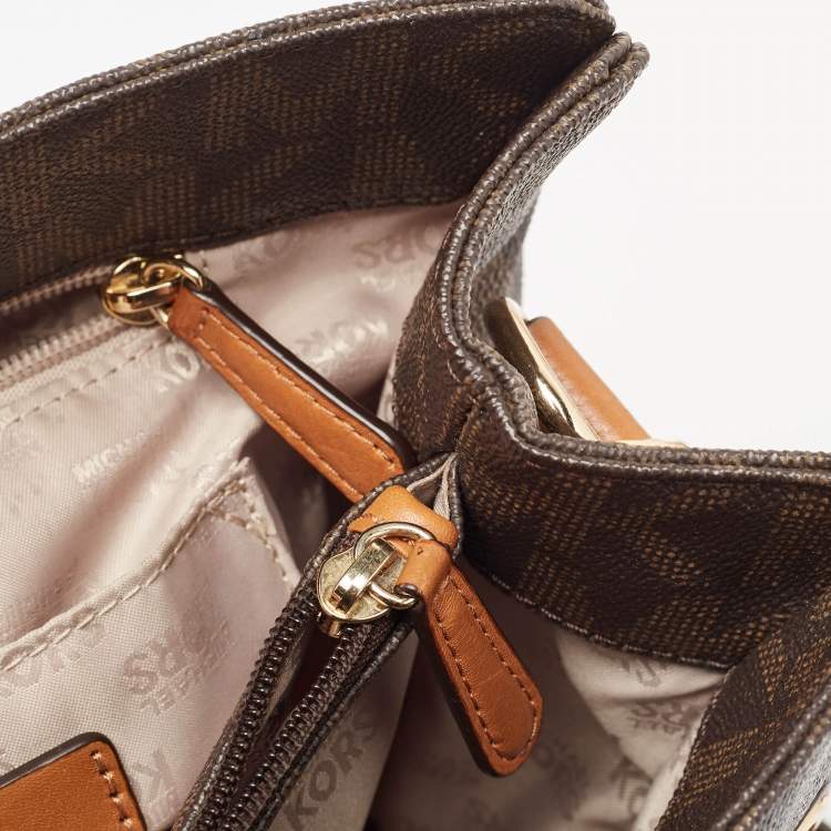 Pre Owned MICHAEL Michael Kors Dark Brown Signature Coated Canvas Large East West Hamilton Tote