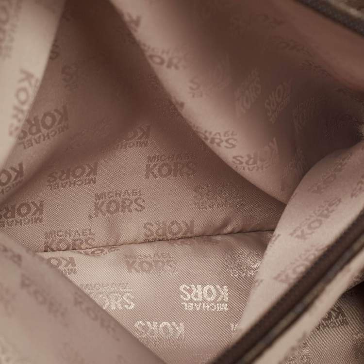 Pre Owned MICHAEL Michael Kors Dark Brown Signature Coated Canvas Large East West Hamilton Tote