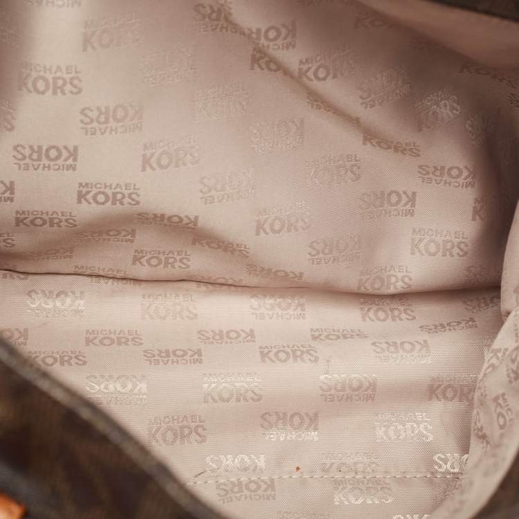 Pre Owned MICHAEL Michael Kors Dark Brown Signature Coated Canvas Large East West Hamilton Tote