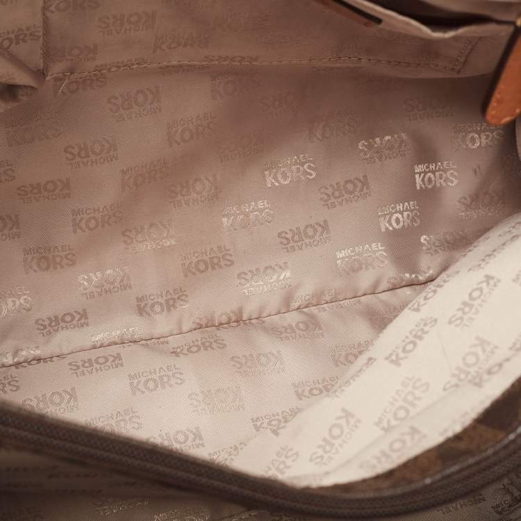 Pre Owned MICHAEL Michael Kors Dark Brown Signature Coated Canvas Large East West Hamilton Tote