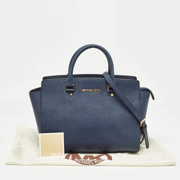 Pre Owned MICHAEL Michael Kors Dark Blue Leather Large Selma Satchel