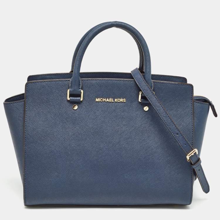 Pre Owned MICHAEL Michael Kors Dark Blue Leather Large Selma Satchel