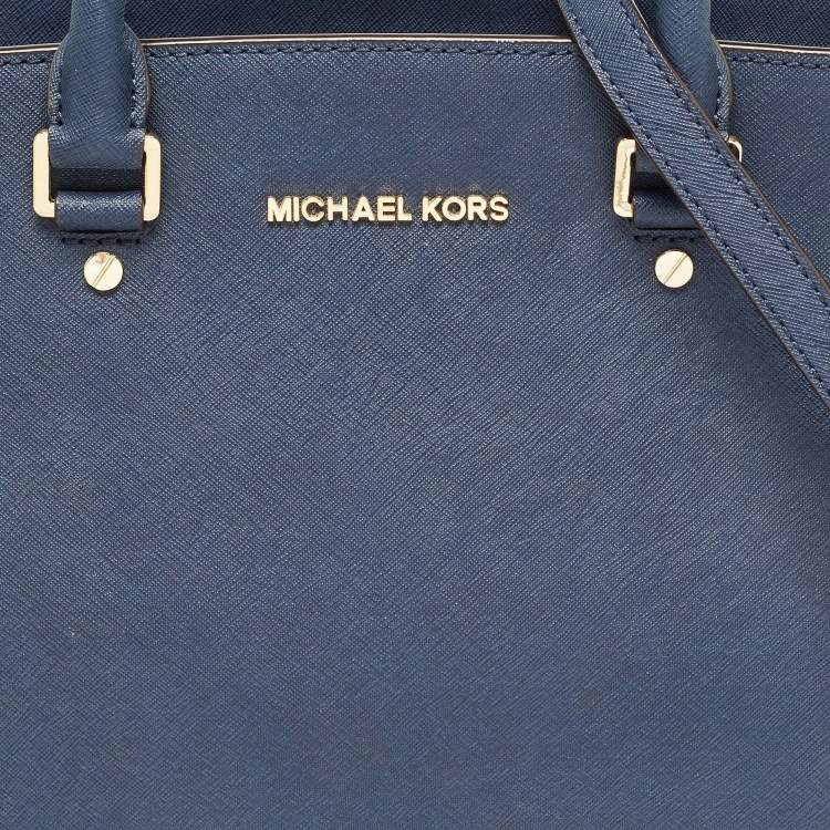 Pre Owned MICHAEL Michael Kors Dark Blue Leather Large Selma Satchel