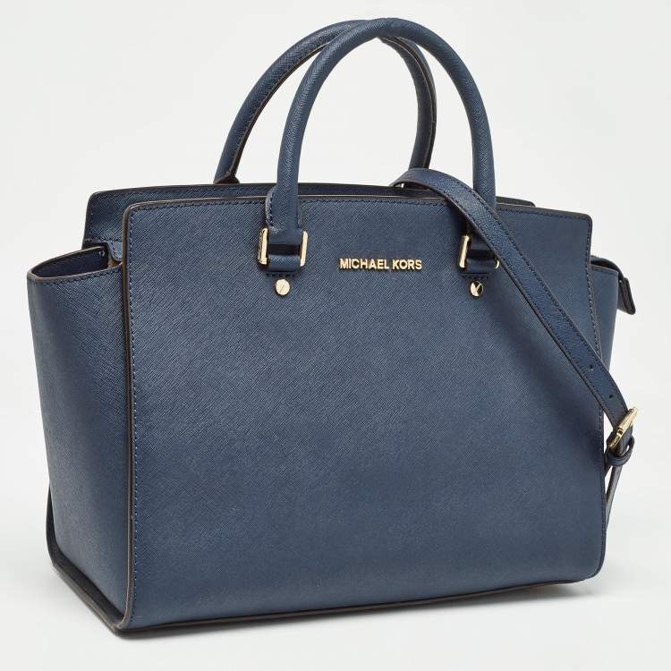 Pre Owned MICHAEL Michael Kors Dark Blue Leather Large Selma Satchel
