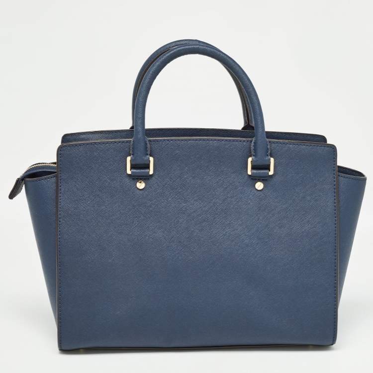 Pre Owned MICHAEL Michael Kors Dark Blue Leather Large Selma Satchel